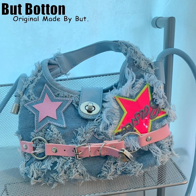 Star Shaped Denim Crossbody Bag Y2K - Kawaiienvy Denim Pink