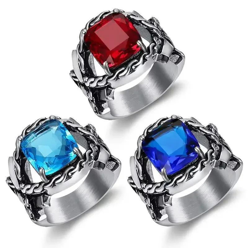 

CHUANGCHENG Men's Stainless Steel Twist Rings with Gemstone Size 7-15