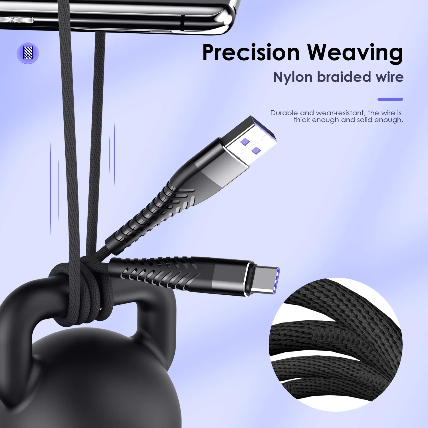 7A Weaving Data Cable 100W Type C Super Fast Charging Data Cord for iPhone Xiaomi Huawei Samsung Oneplus USB Nylon braided Wire