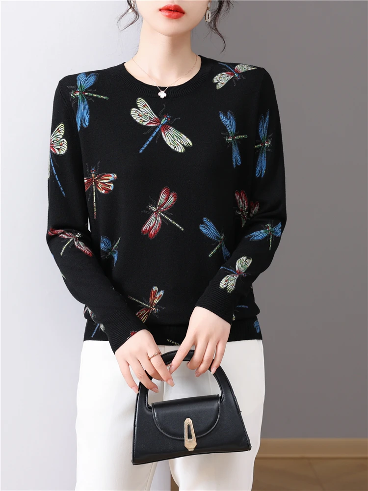 

Женские свитера с принтом, модные пуловеры в Корейском стиле на весну и осень, Топ с длинным рукавом, блузы, женская трикотажная одежда, свитер