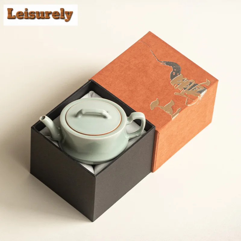 125ml Azure Ru Kiln Bamboo Joint Teapot Vintage Tea Infuser Pot Tea Soaking Kettle With Ball Hole Tableware Supplies Gift Craft