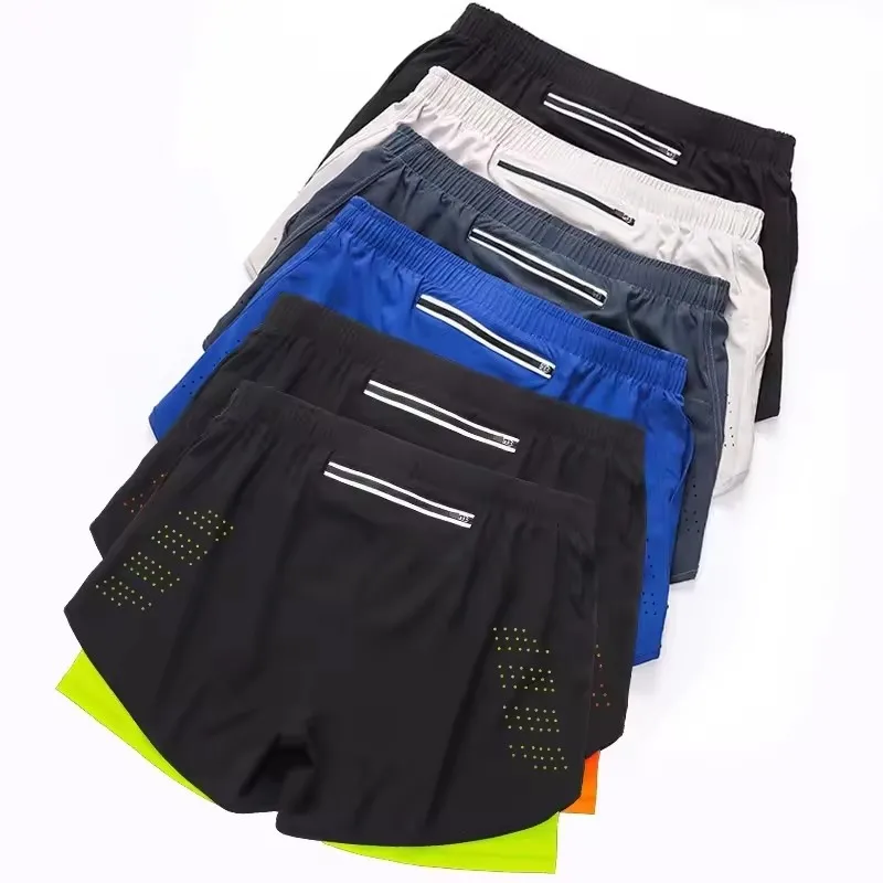 Men's Running Shorts Quick-drying Fitness Black Double Layer Shorts Men New Sport Workout Training Bodybuilding Short Pants 6