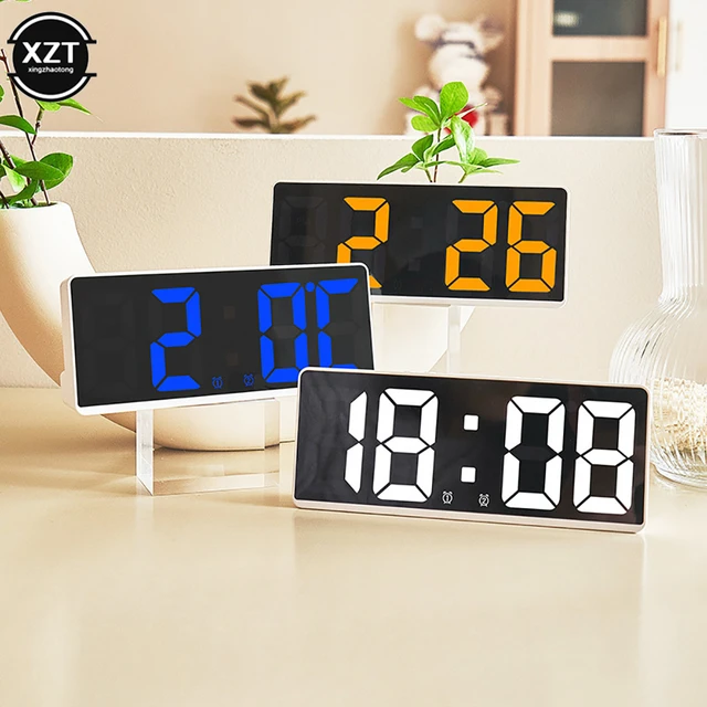 Réveil numérique à commande vocale, horloges intelligentes à LED,  TeperMobSnooze, mode nuit, horloge de table de