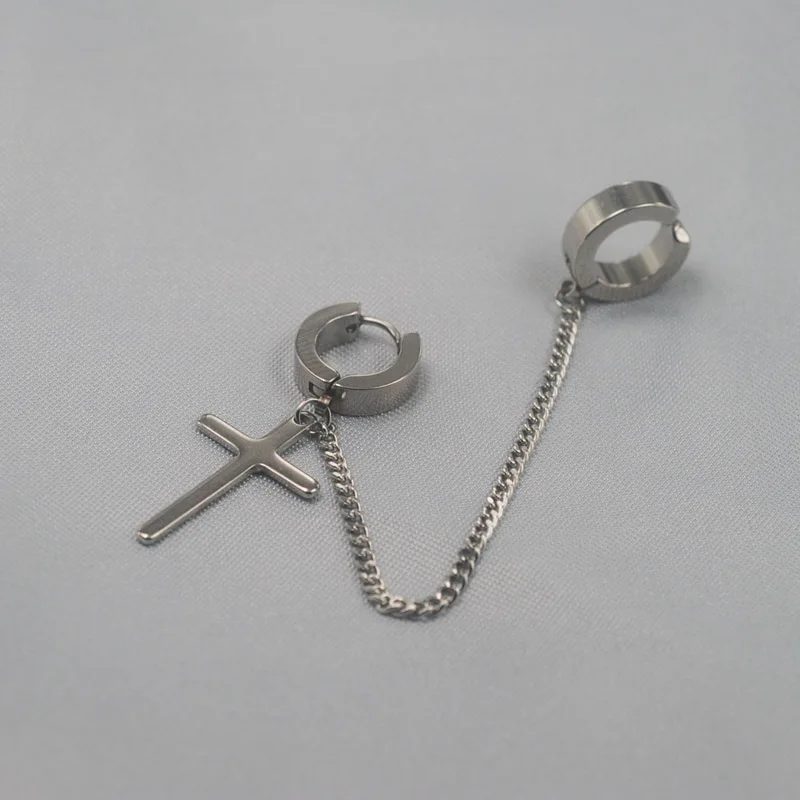 1Pcs Fashion Punk Cross Clip Earring For Teens Women Men Ear Cuffs Zinc Alloy Cool Jewelry Vintage Retro Chain Metal ear clip earrings,clip earrings,ear clip,ear accessories