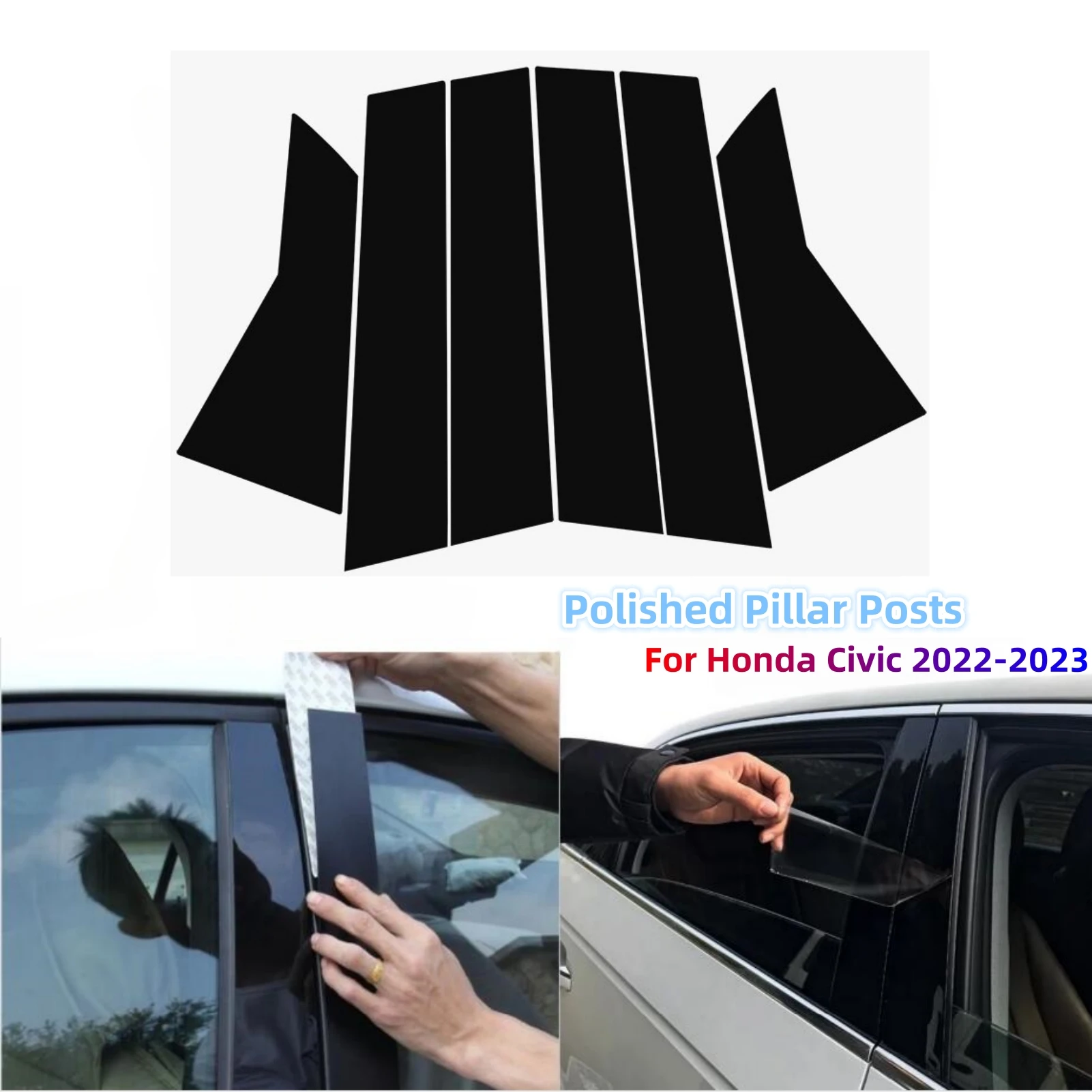 

Полированные столбы для пианино Honda Civic 2022-2023, черное окно, отделка крышки BC, наклейка на колонку, аксессуары для тюнинга автомобиля и улицы