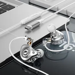 High - Fidelity Wired Headphones with 9D Surround Sound and Detachable Cable (White TypeC)