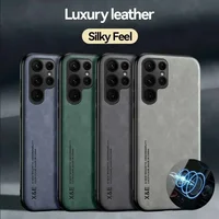 Luxury Leather Case For Samsung S25 S24 S23 Ultra FE A56 A55 A36 A35 A15 A16 5G Cover With Metal Plate Support Car Hold 1