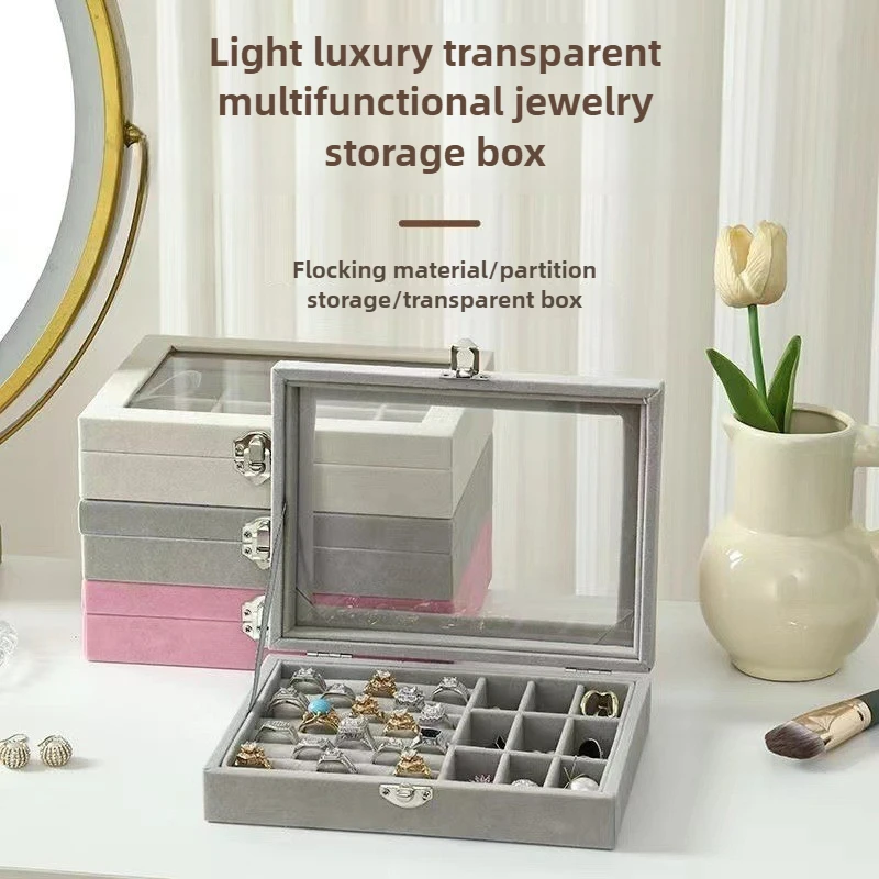 Necklace Earring Jewelry Storage Box Transparent Glass Velvet Organizer Box Dust-proof Household Accessory Packaging Boxs 4