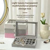 Necklace Earring Jewelry Storage Box Transparent Glass Velvet Organizer Box Dust-proof Household Accessory Packaging Boxs 4