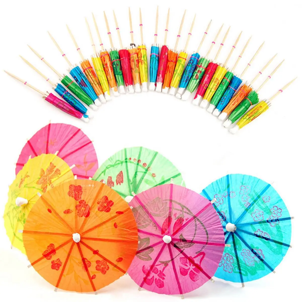 50/100pcs Drink Fruit Cake Sticks Mini Umbrella Paper Cocktail Parasols Wedding Decoration Baby Birthday Party Supplies 100pcs mini 2cm foam rose artificial flower wedding bride bouquet party decoration birthday gift scrapbook diy craft supplies