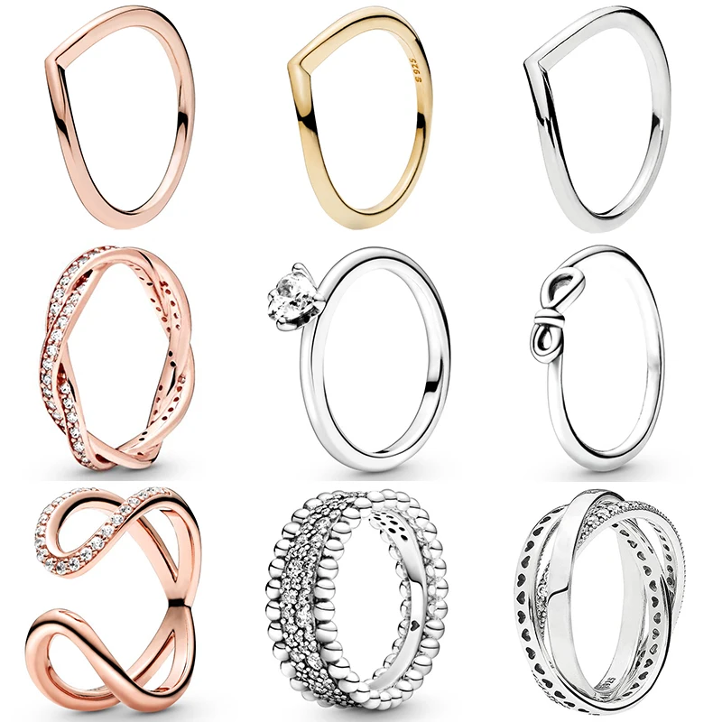 

Women 925 Sterling Silver Ring Sparkling Infinity Knot Polished Wishbone Finger Ring Crown For Women Wedding Party Jewelry Gift