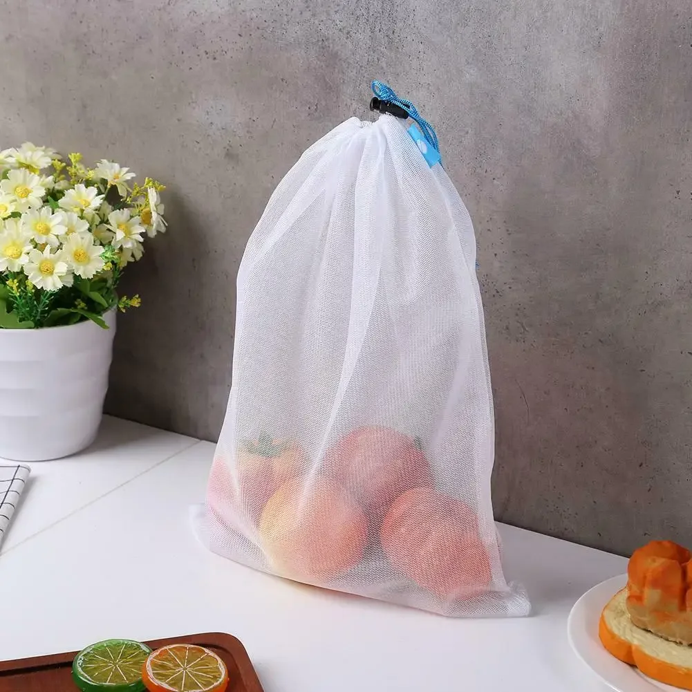 5pcs Reusable Storage Bags Washable Fruit Vegetable Mesh Bags Storage Net Bag Grocery Bags Produce Storage Bags Plastic Ziplock Bags Kitchen Food Organizer Home Toys Grocery Storage Packaging Pouch