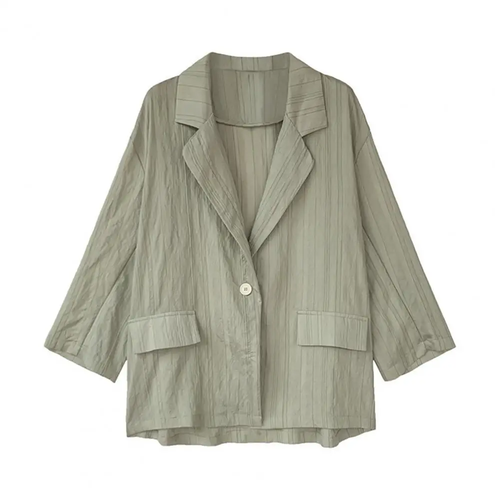 

Women Lapel Long Sleeve Suit Coat Thin Style Stripes Print Flap Pockets Single Button Loose Fit Blazer куртка женская