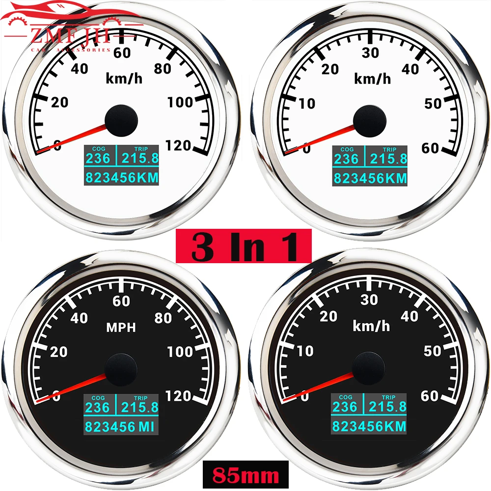 85mm Gps Speedometer 3 In 1 Lcd Display Speed Odometer With Cog Trip