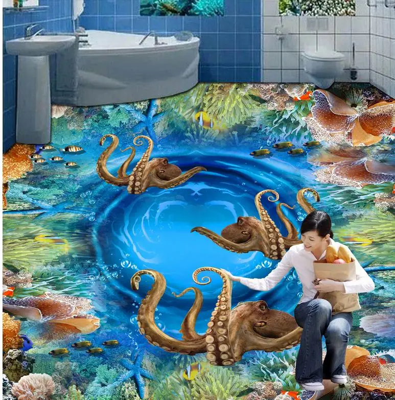 Modern Custom 3D floor mural 3D undersea reef octopus painting background self-adhesive PVC Wallpaper