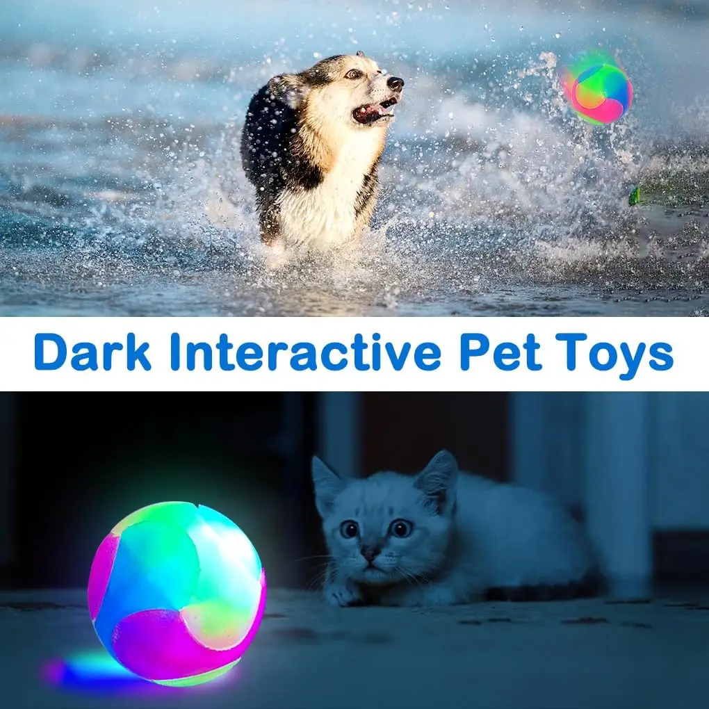 LED Glowing Ball for Dogs, Flashing Glow in the Dark, Elastic Ball Toy, Interactive Toys for Puppy, Chewing Molar Balls 3