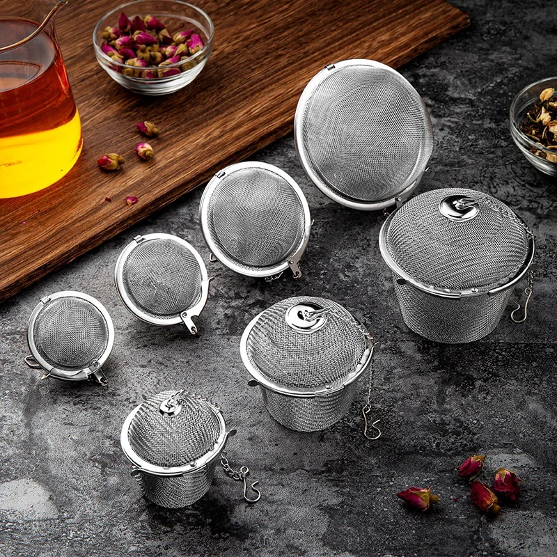 

Stainless Steel Mesh Tea Infuser Round Spice Coffee Cha Strainer Kitchen Herbal Stew Soup Diffuser Home Teaware Sieve with Hook