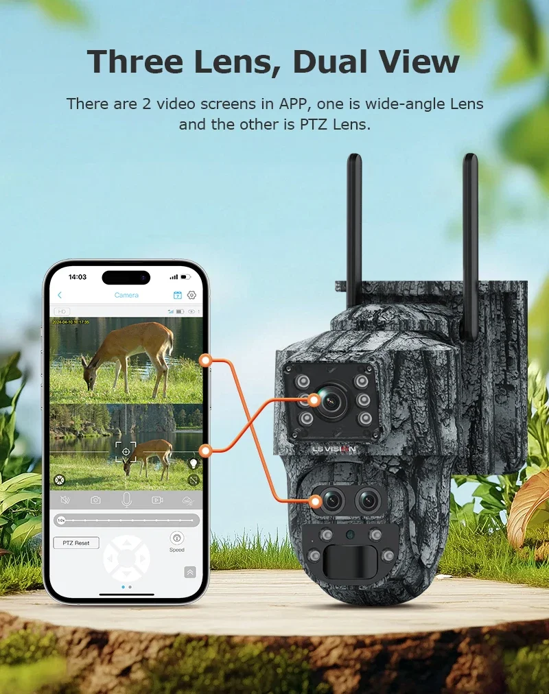 4G Solar Camera 12MP Dual Screen 15X Zoom WiFi Outdoor Hunting Camera Trail Cam