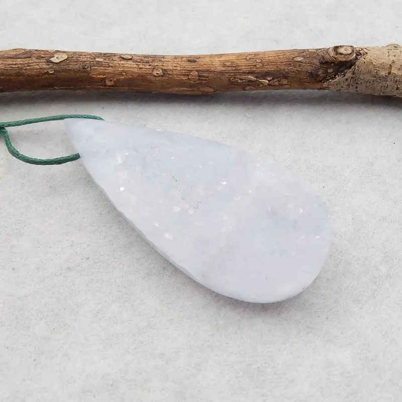 Natural Stone Drusy Blue Lace Agate Teardrop Necklace Pendant Bead 54x24x12mm 21g Trendy Jewelry Best Gift Accessories