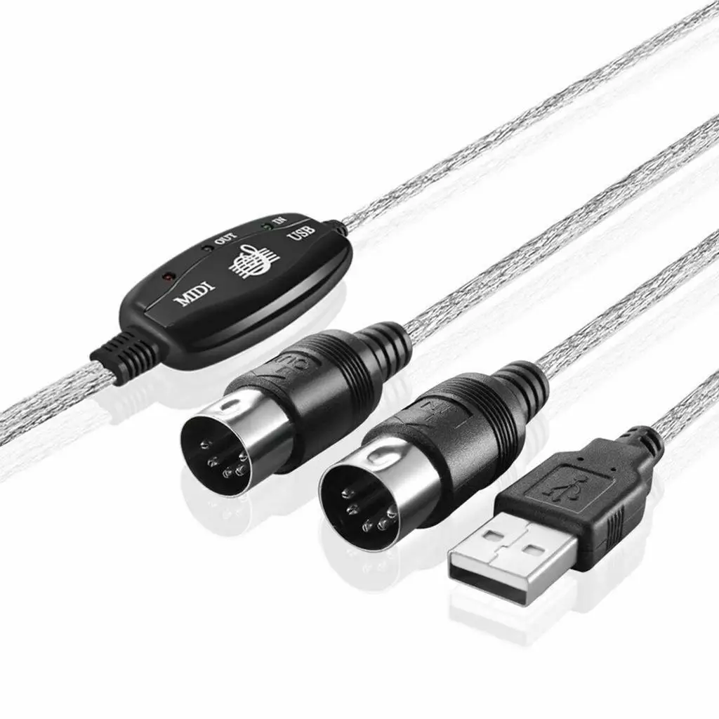 USB MIDI Interface Cable Converter to Keyboard Adapter Cord 2m