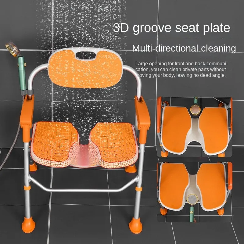 Foldable U Shaped Elderly Bathroom Seat Anti-Skid Height Adjustable Bathing Aids Chair For Disabled Commode Stool For Shower