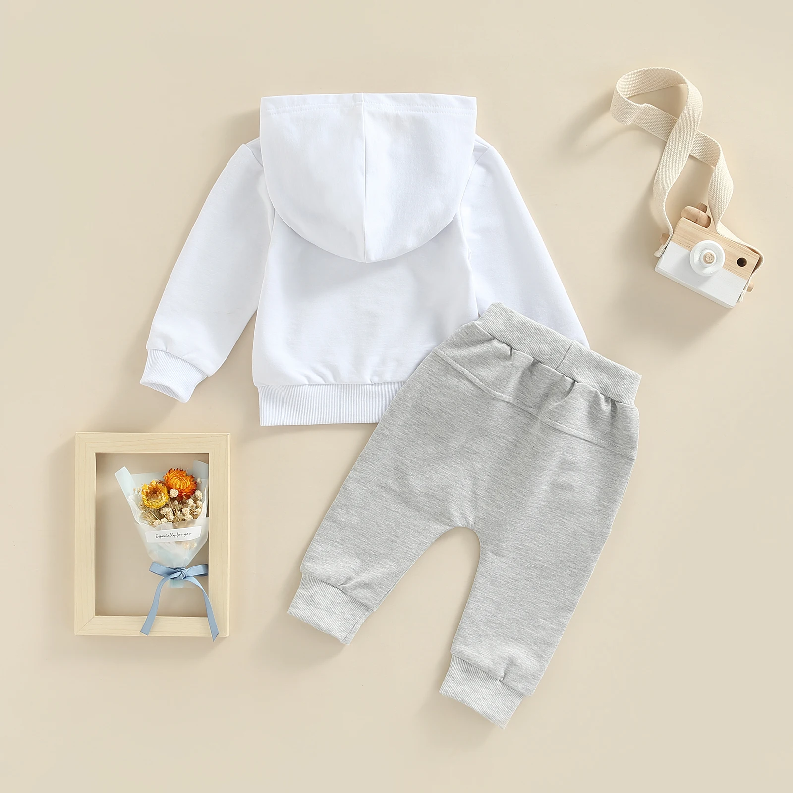 Citgeett Autumn Toddler Newborn Baby Girls Boys Outfits Letter Print Long Sleeve Hooded Pullover + Elastic Pockets Trousers
