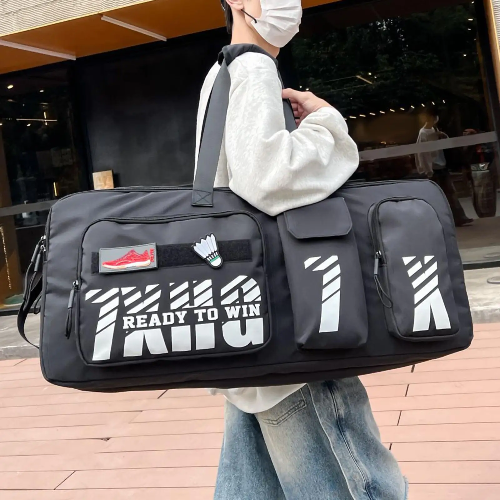 Badminton Bag for Adults Racquet Carry Bag Zipper Closure Waterproof Duffle Bag with Shoe Compartment for Professional Athletes 2