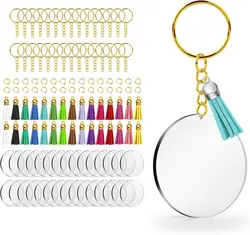 Acrylic Clear Circle Keychain Crafting Set with Tassel Pendants and Jump Rings - 40 Pieces (40PCS Gold)