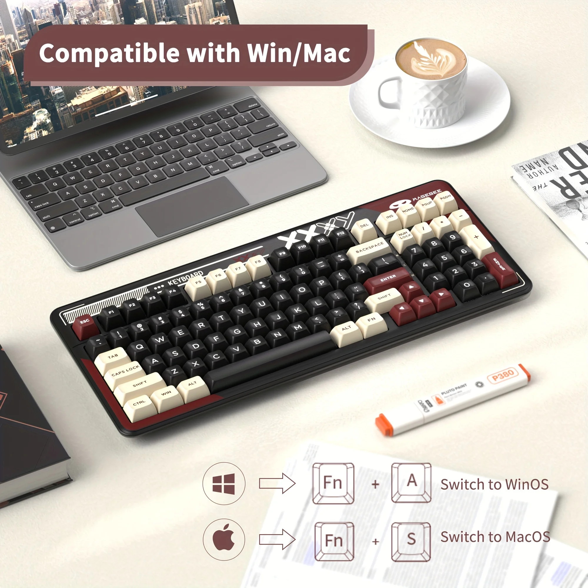 MageGee 맞춤형 샤프트 키보드 액슬 시트, 핫 스왑 가능 트라이 모드, BT, USB, 2.4G 연결 키보드, 무선 기계식 키, 98 키