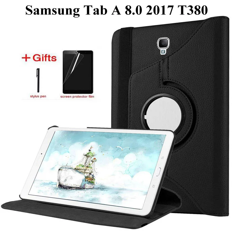 

Вращающийся на 360 градусов чехол из искусственной кожи для Samsung Galaxy Tab A 8,0 2017, Обложка для телефона, чехол для телефона T380, T385, 8,0 дюймов + пленка