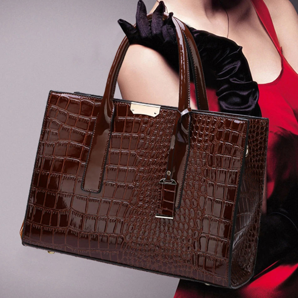 2022 High Quality Ladies Pantent Leather Women Messenger Bags Crocodile Female Crossbody Shoulder Hand bags For Women Handbags