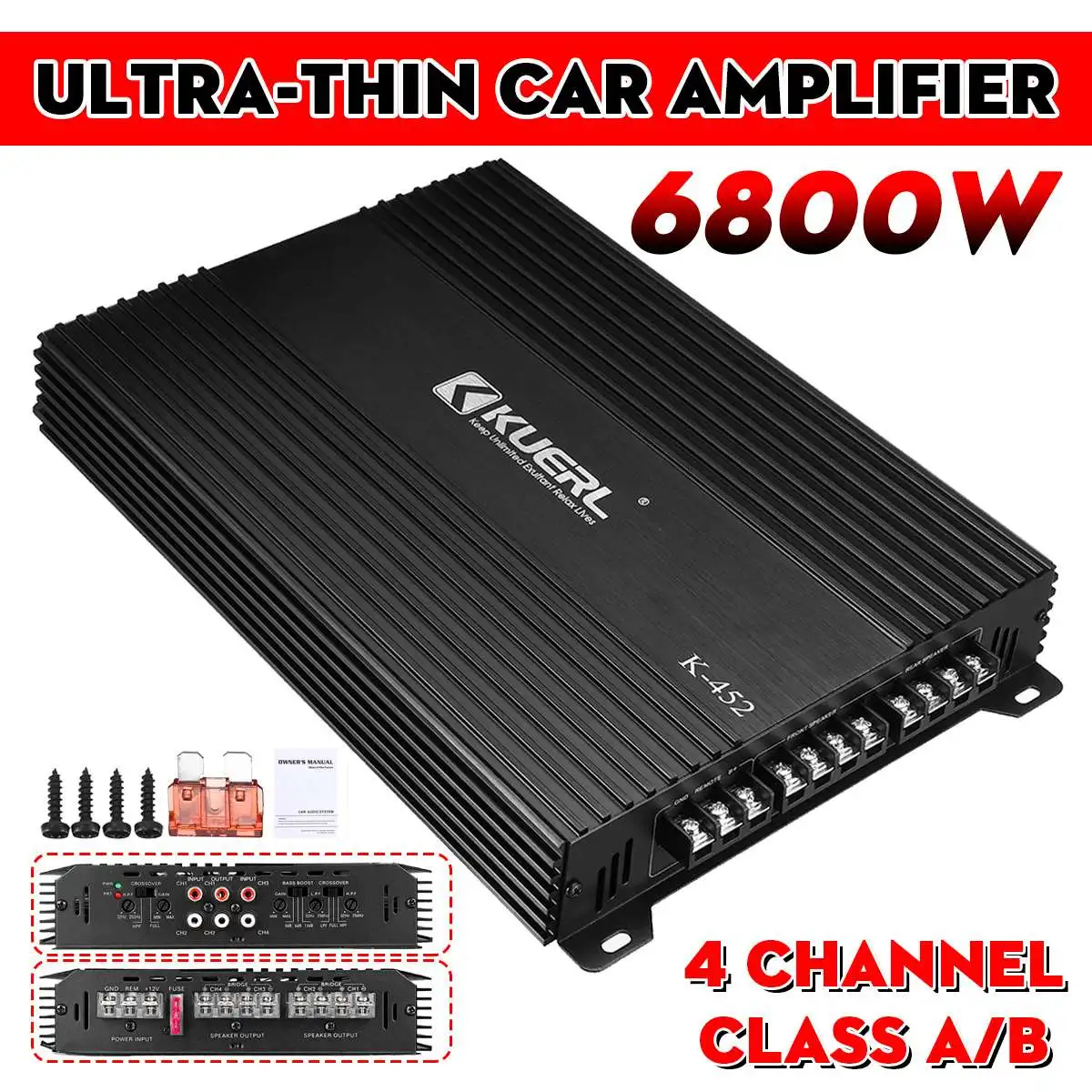 6800W 4 Channel Car Amplifiers Subwoofer Speaker Audio Amplifier Vehicle Subwoofer Bass Amplifier Enclosure Auto Sound Car Audio 5 channel amplifier