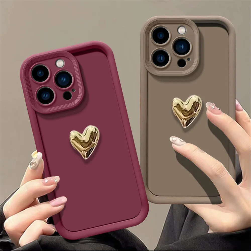 Luxury 3D Love Heart Matte Soft Silicon Phone Case