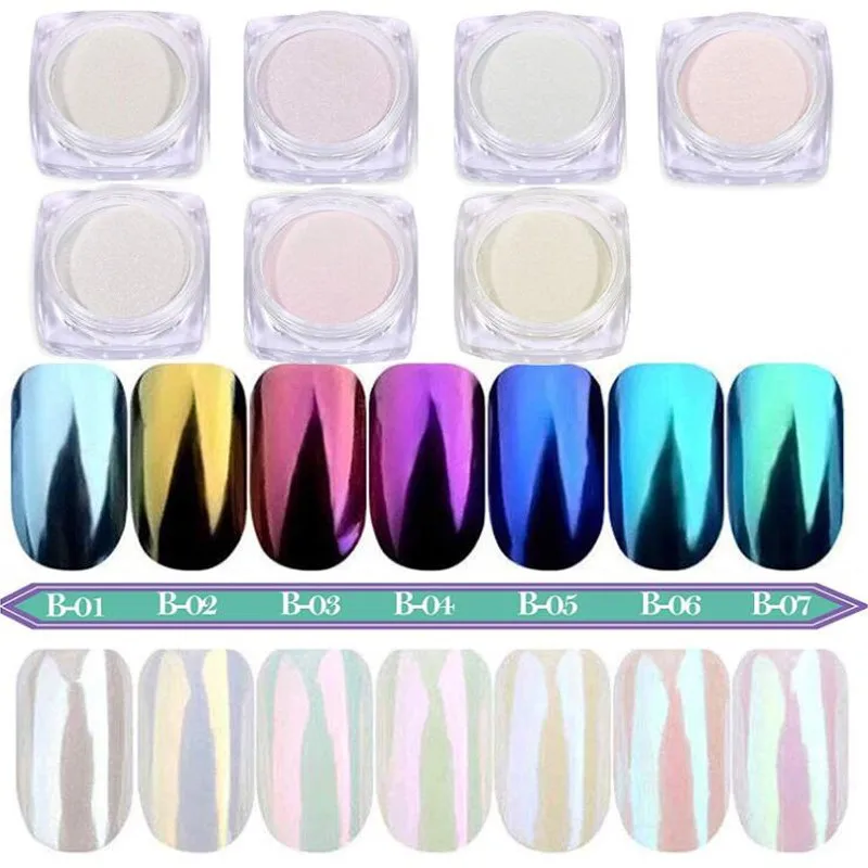 

1JAR Metallic Mirror Effect Pearl Powder Nail Art Glitter Aurora Holographic Chrome Pigment Iridescent Powder Mermaid Pearl Dust