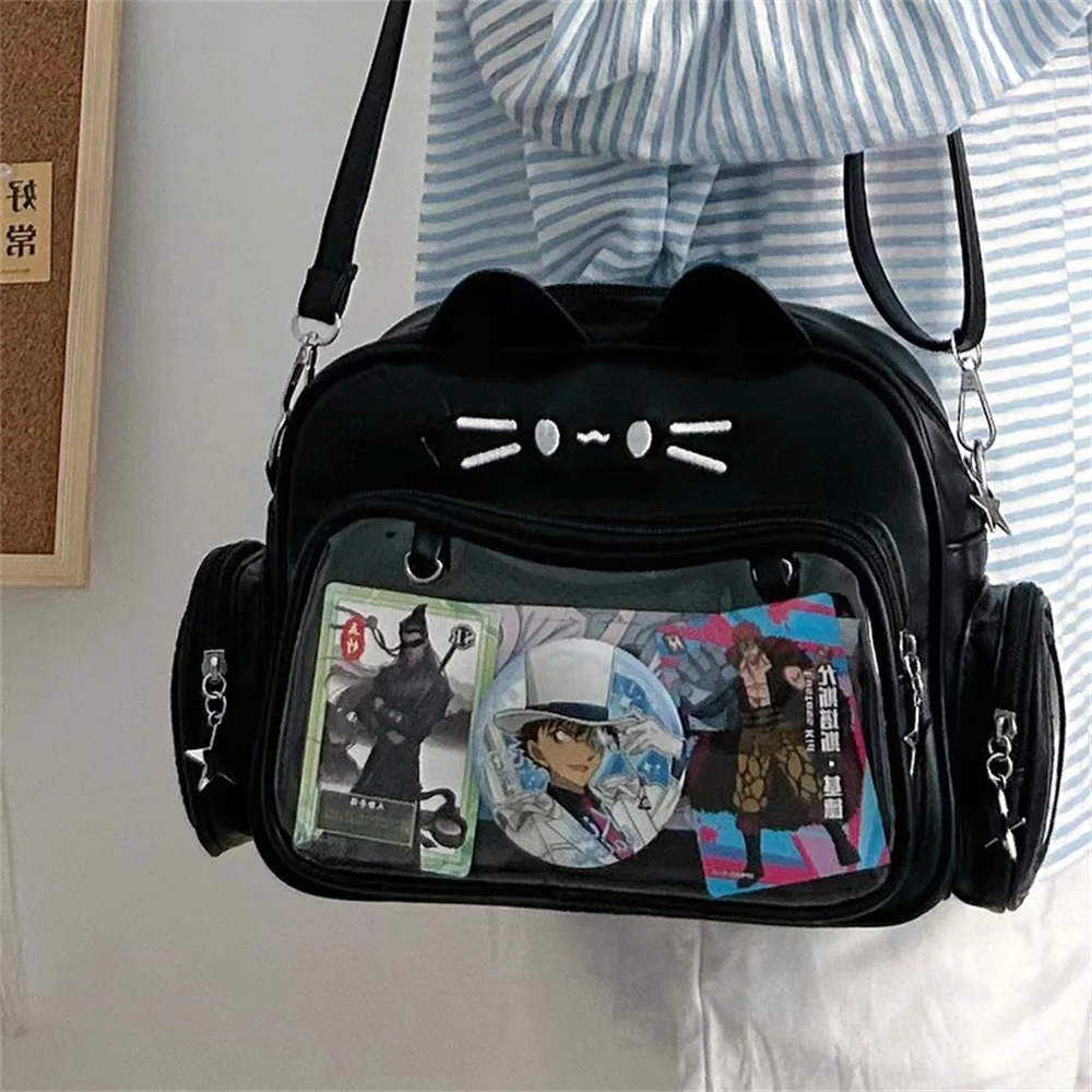 Zipper Bag Kawaii Cat Itabag Cotton Doll Bag Idol Merchandise Storage Transparent Pocket Badge Storage Bag PU Fashion Backpacks