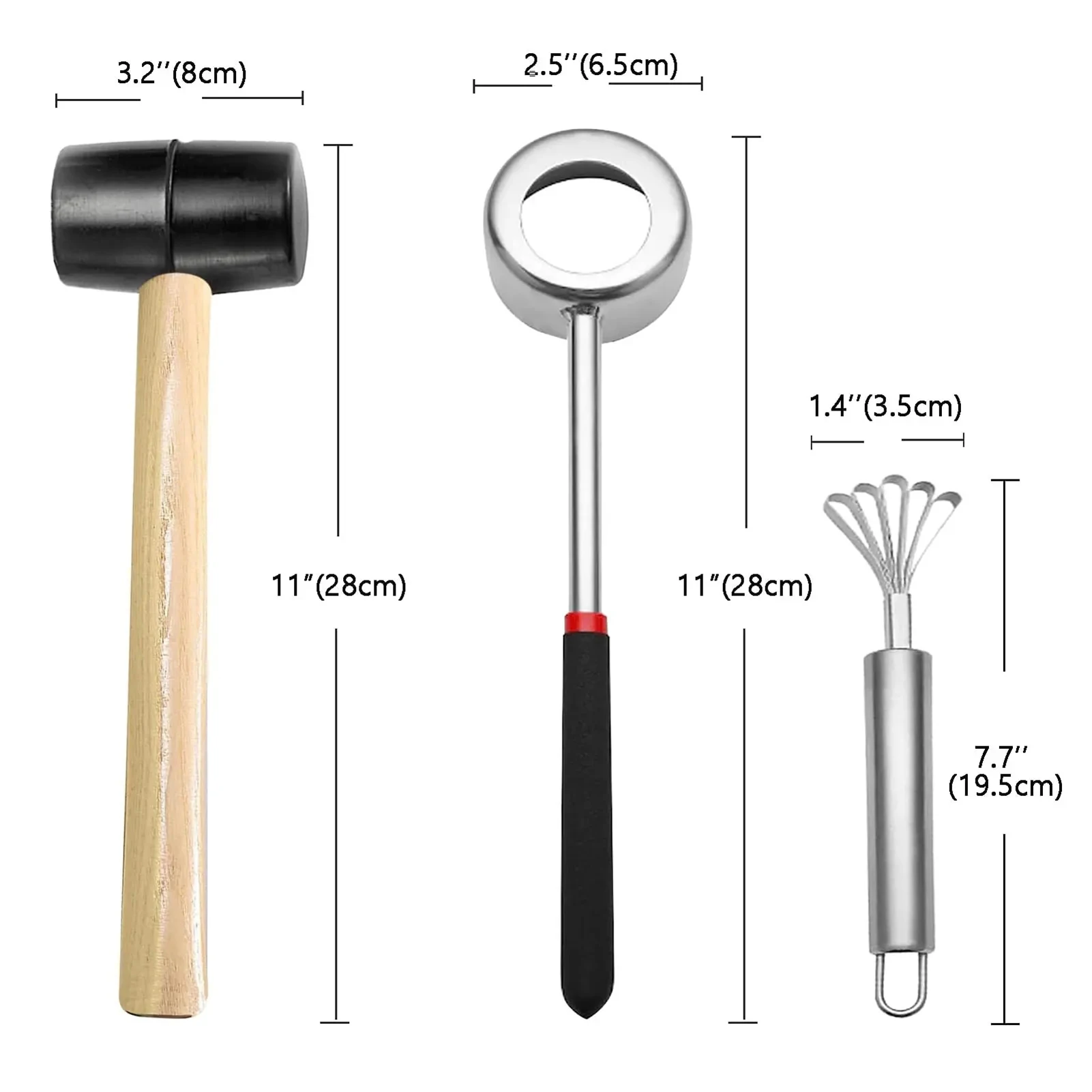 Coconut Opener Tools Set Food Grade Stainless Steel Coconut Breaker Kit with Hammer and Coconut Meat Scraper Coconut Hand Opener