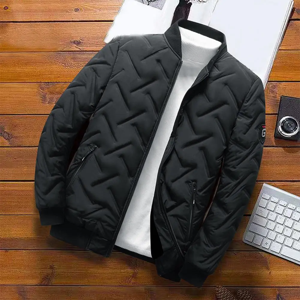 

Trendy Windproof Zipper Bomber Jacket Autumn Winter Men Outwear Fluffy Filling Loose Fit Coat for Outdoor