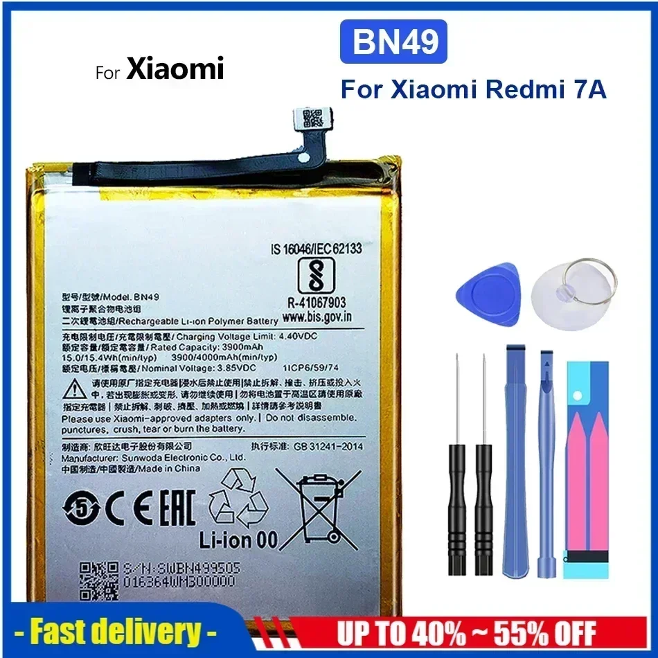 Batteria Di Ricambio BN49 Per Xiaomi Redmi 7A (M1903C3EC), 3900 MAh, Con Kit Di Attrezzi Per La Sostituzione