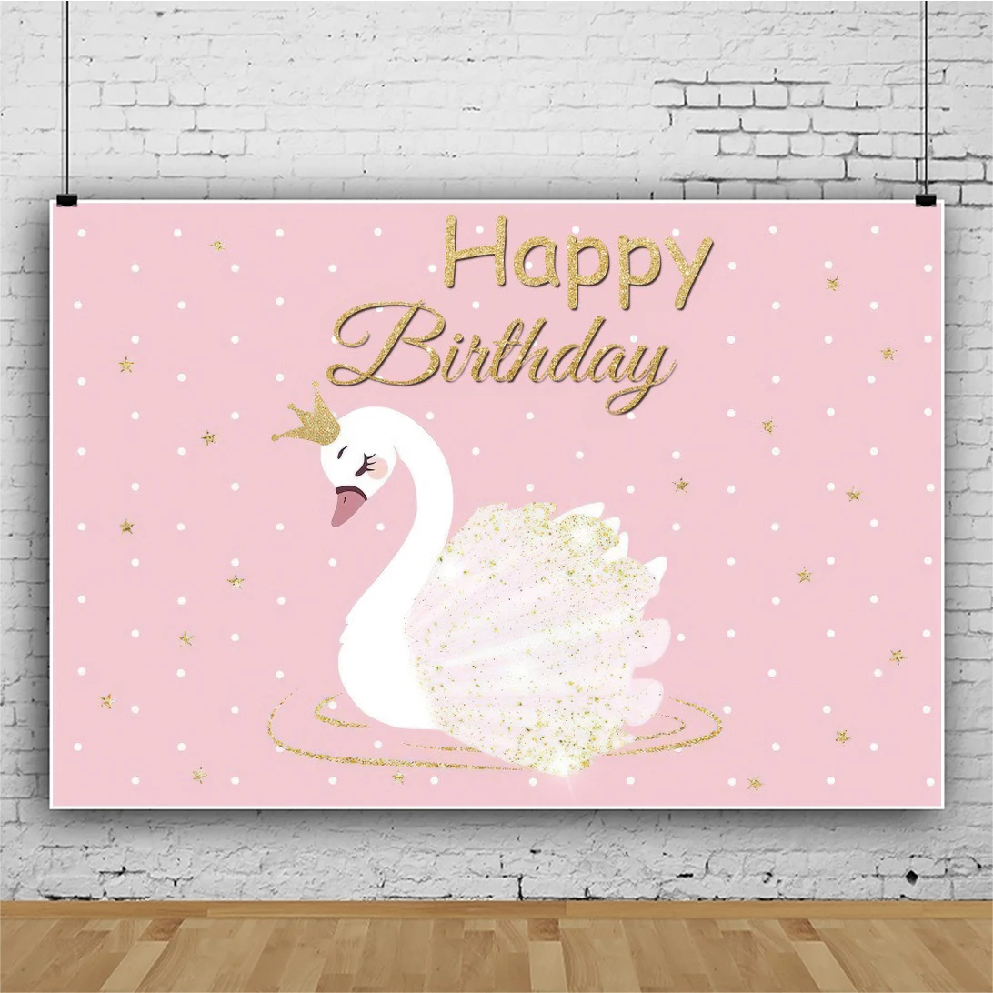 Custom White Swan Princess Girl Birthday Party Pink Square Vinyl Background Baby Shower Photography Studio Background