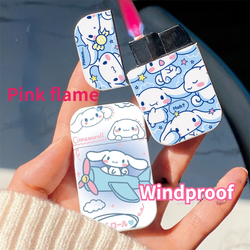 

Cartoon Inflated Jet Pink flame Lighter Long Stripe Jet Strong Fire Power Fuel lighter Refillable Butane Gas mini Cigar Lighter