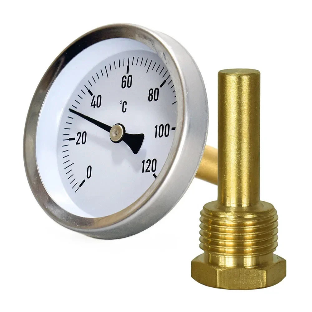 Grill Thermometer Copper Sheath 1/2" Axial Screw-in Boiler Heating 120&deg;C Water Temperature Gauge Bimetallic