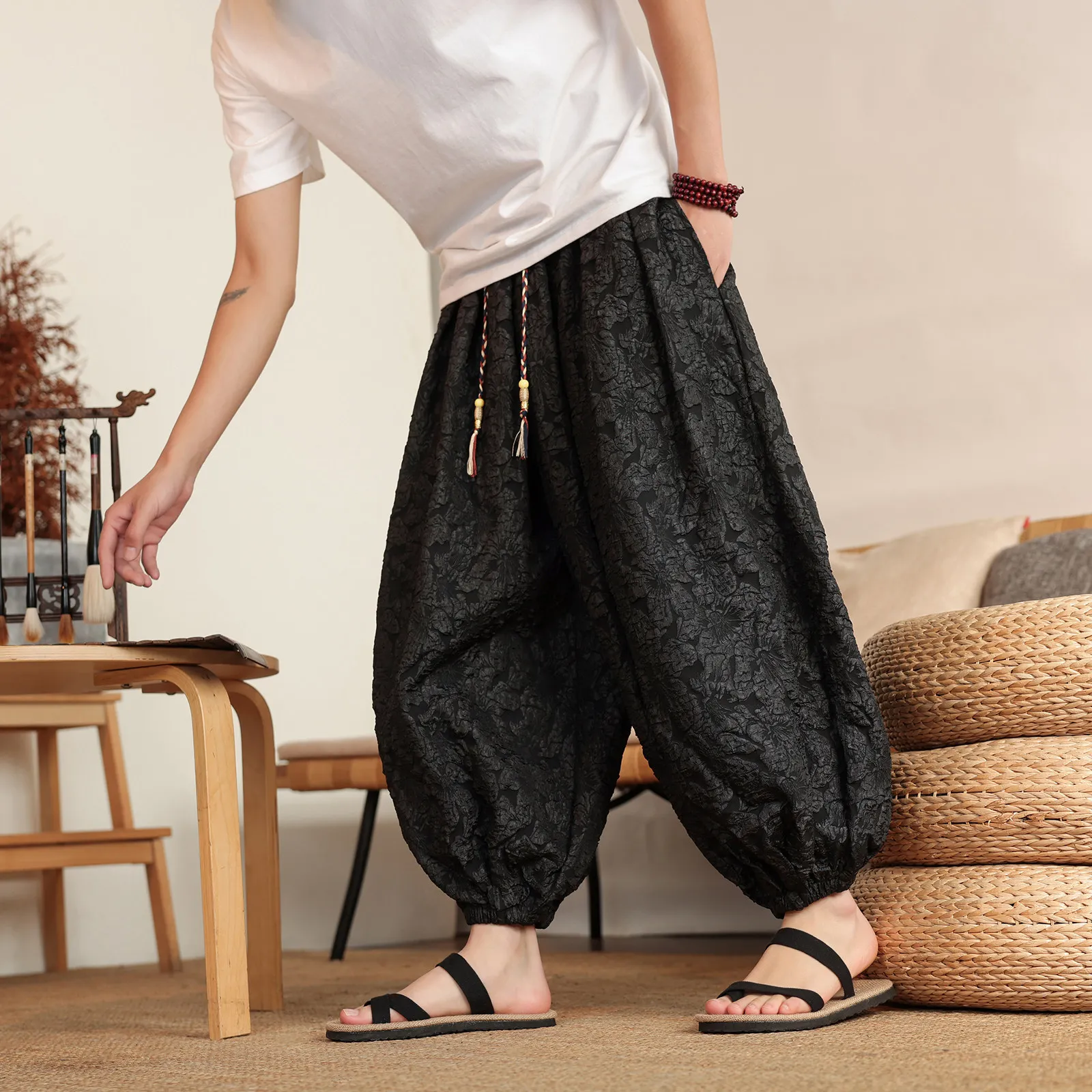 Vintage Jacquard Shorts Men 2026 Spring Summer Casual Trendy Lantern Trousers Japanese Styles Harun Wide Leg Pants Plus Size 8XL 4