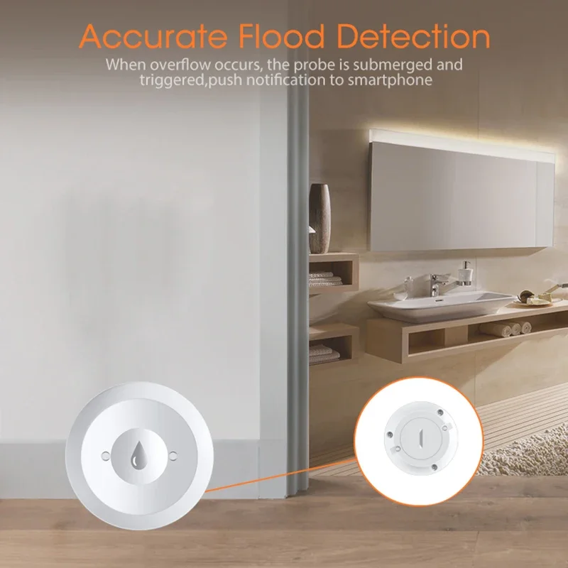 Water Flood Sensor Tuya Zigbee Water Sensor Flood Leak Detector App Remote Monitoring For Kitchen/Bathroom Support Home Assistant Zigbee2mqtt