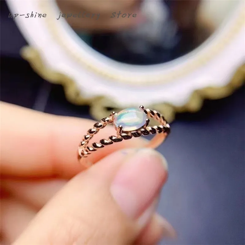 

New Natural Opal Ring 925 Silver Ladies Ring Colorful Opal Luxury Elegant ，Customizable
