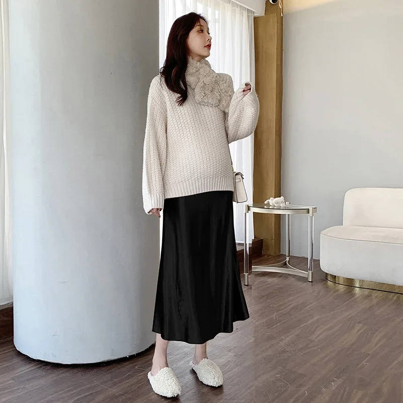 Korean style autumn pregnant women pleuche skirts abdomen long maternity fishtail skirt black umbrella skirt belly skirts