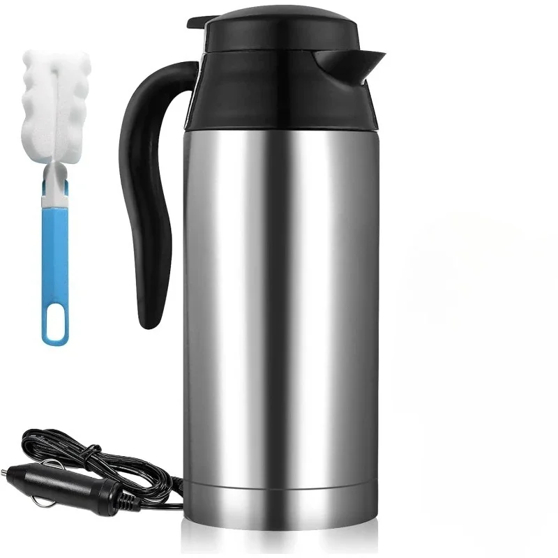 스테인리스 스틸 차량용 주전자 12V 24V 전기 가열 컵 750ML 물 가열기 담배 라이터 플러그 포함 보온병