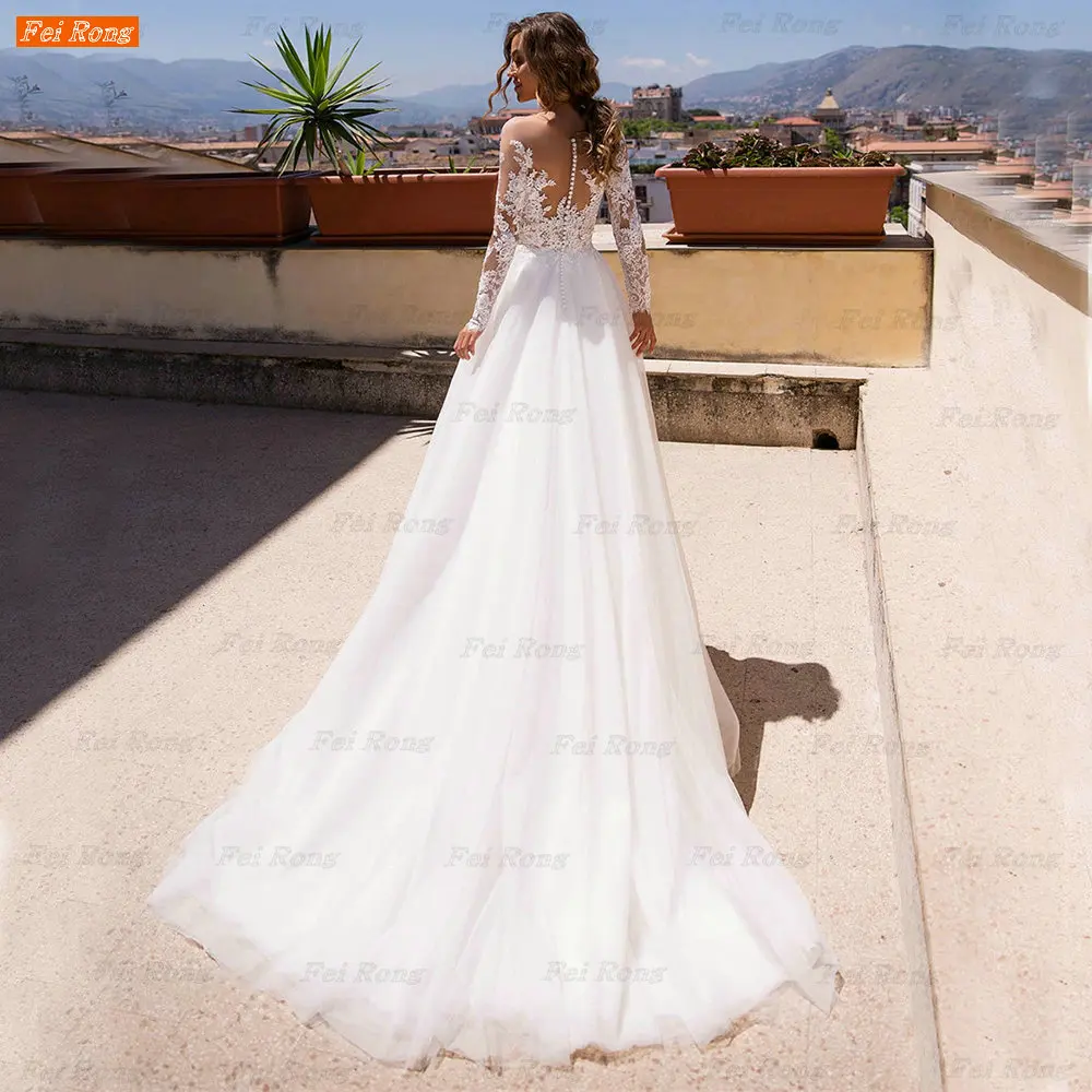 Graceful Long Sleeves Wedding Dress 2022 White Robe De Mariée Lace Appliques Vestido De Noiva Custom Made Lady Bridal Dresses red wedding dresses