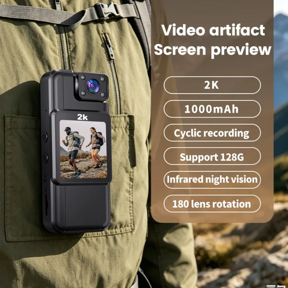 KEBIDUMEI Telecamera Portatile per il Corpo 2K 180° ° Mini Videocamera Sportiva con Lente Rotante per Bici, Moto e Auto, Registratore Video per Ciclismo e Guida - immagine 5