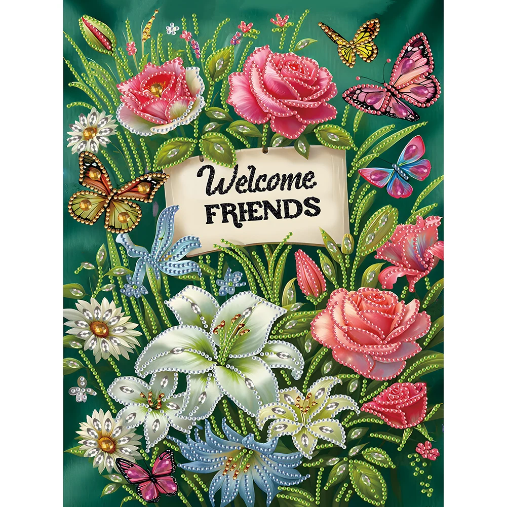 30*40cm Partial Special Shaped Welcome Flowers Decor 5D DIY Drill Diamond Painting Diamond Embroidery Crafts for Wall Home Decor