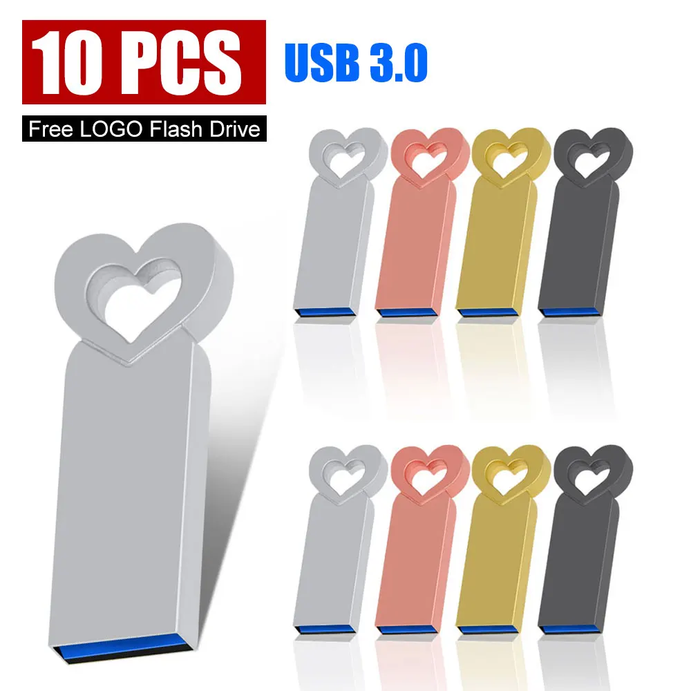 

10pcs/lot USB 3.0 Flash Drives Metal 64GB Free logo gold 32GB Pen drive 16GB Memory stick U disk 16GB 64GB 128GB For Laptop